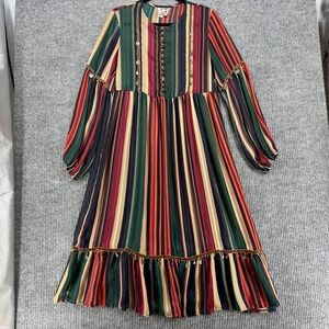 Vintage Prairie Folk Dress Womens Small S Western Festival Stripe Coin Trim